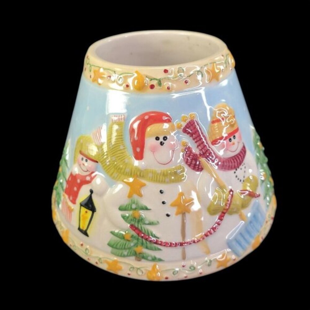 Yankee Candle Snowman Family Large Jar Shade  Iridescent Christmas Embossed READ